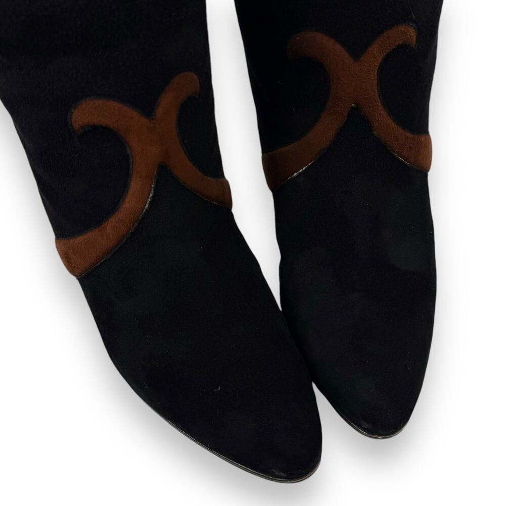 1960's Italian PANCALDI for ERIC COUTURE black and brown suede knee high boots - Picture 3 of 16